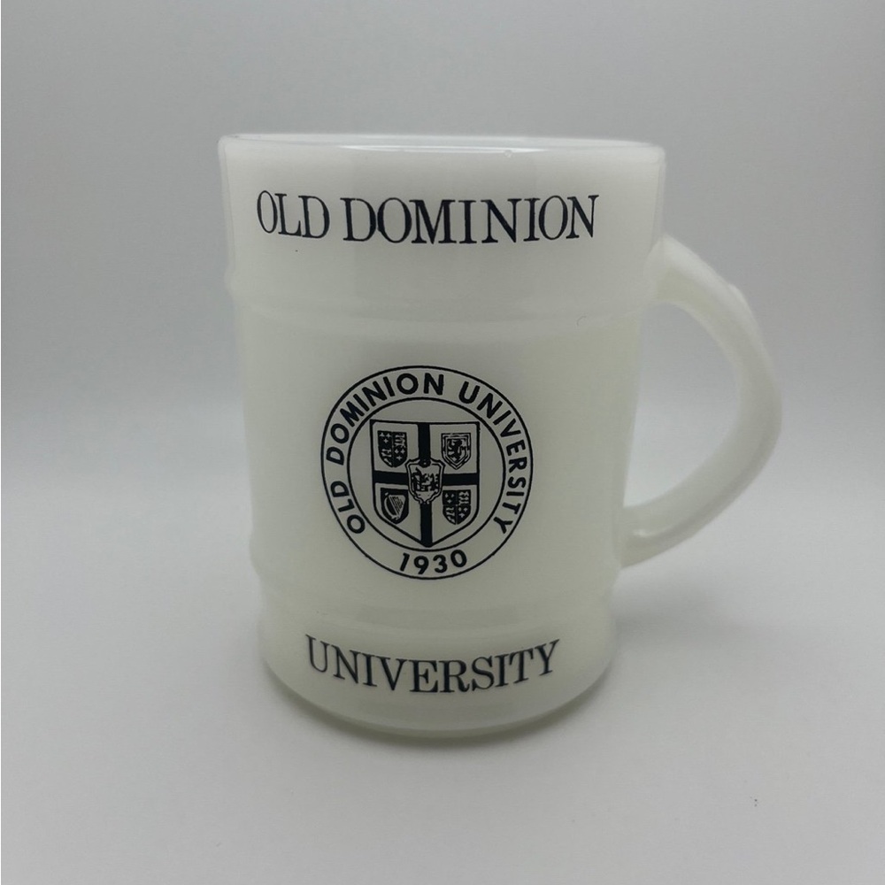 Vintage Anchor Hocking Fire King Old Dominion University Milk Glass Mug ODU